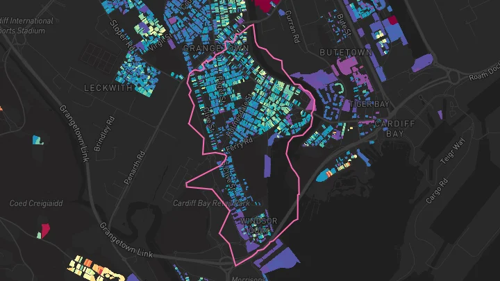 House price heatmap showing property values across Cardiff