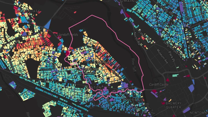 House price heatmap showing property values across Cardiff
