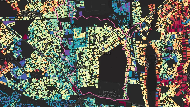 House price heatmap showing property values across Cardiff