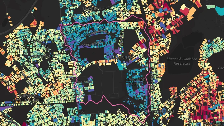 House price heatmap showing property values across Llanishen