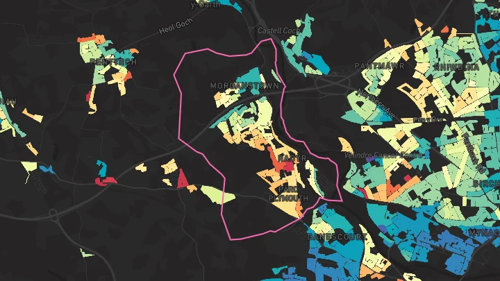 House price heatmap showing property values across Radyr