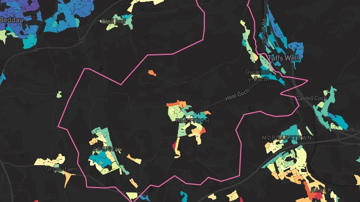 House price heatmap showing property values across Creigiau