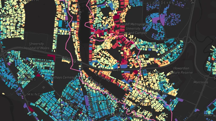 House price heatmap showing property values across Cardiff