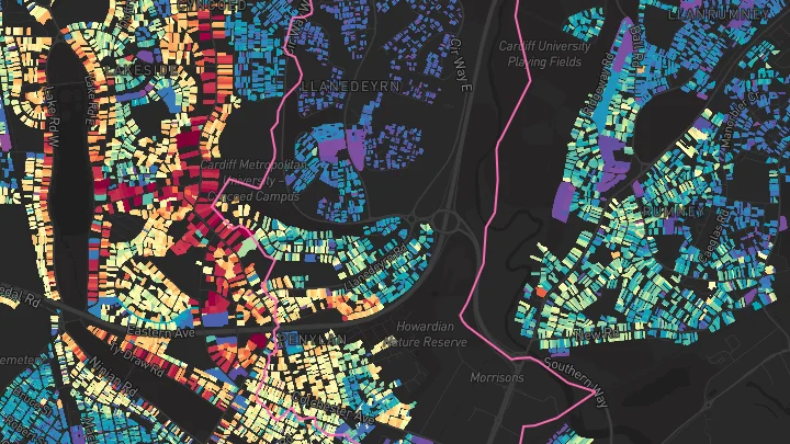 House price heatmap showing property values across Llanedeyrn