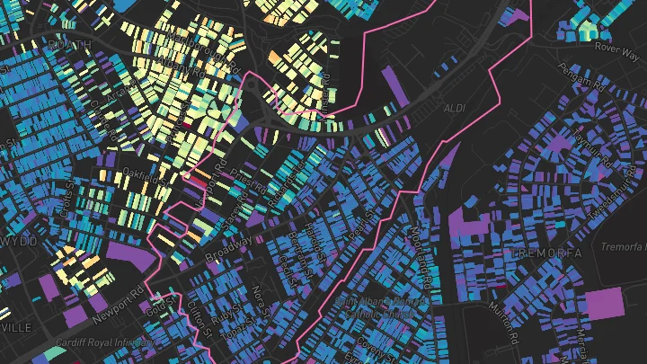 House price heatmap showing property values across Cardiff