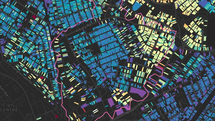 House price heatmap showing property values across Cardiff