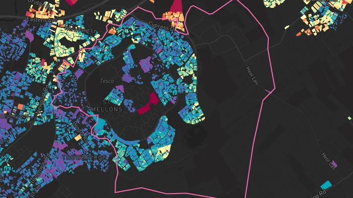 House price heatmap showing property values across St Mellons