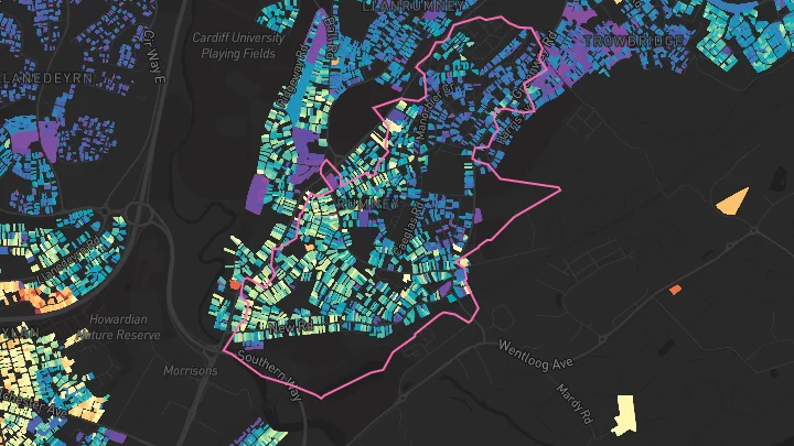 House price heatmap showing property values across Rumney