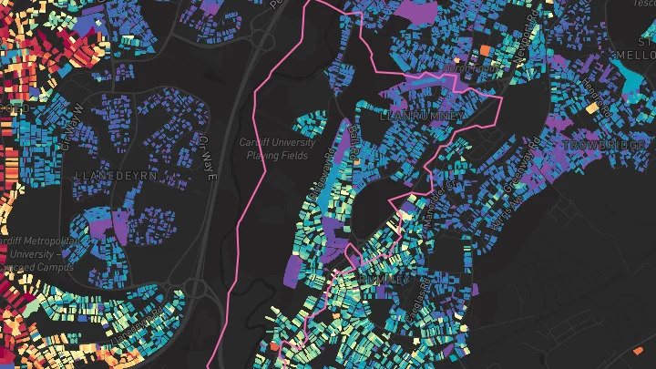 House price heatmap showing property values across Llanrumney