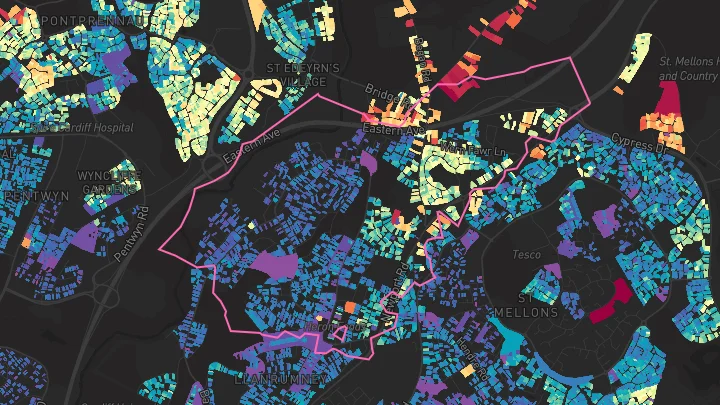 House price heatmap showing property values across Llanrumney