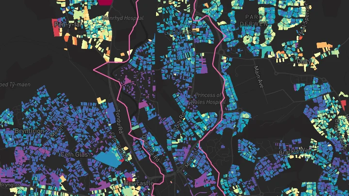 House price heatmap showing property values across Bridgend