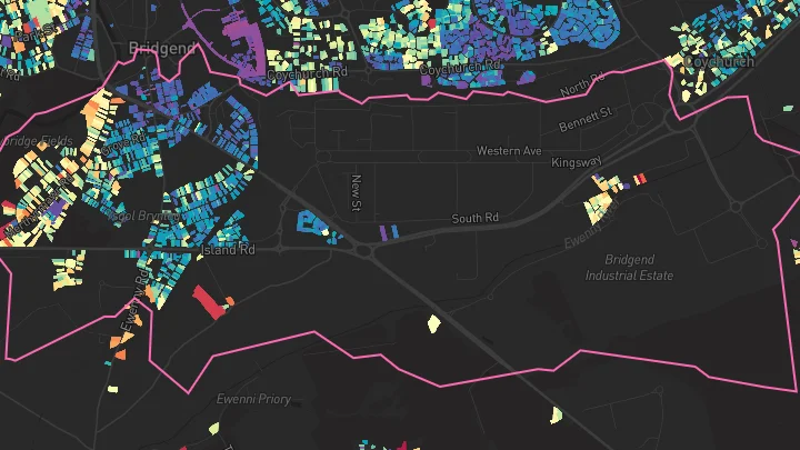 House price heatmap showing property values across Bridgend