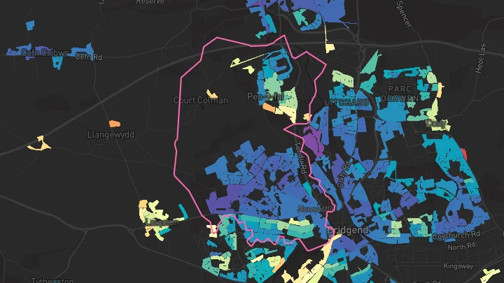 House price heatmap showing property values across Bridgend