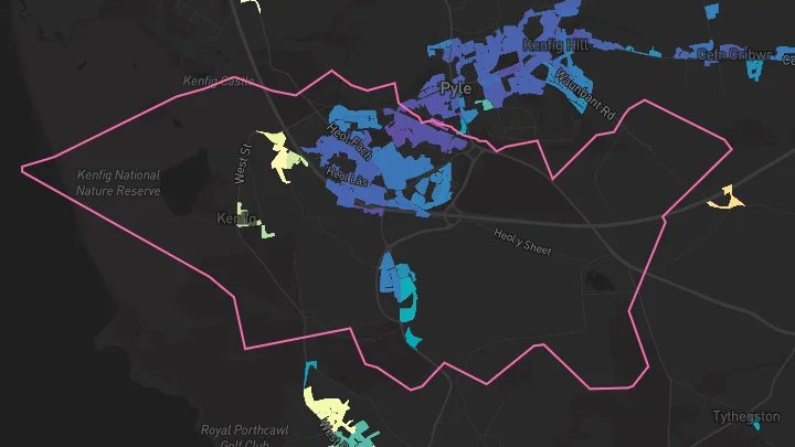 House price heatmap showing property values across North Cornelly