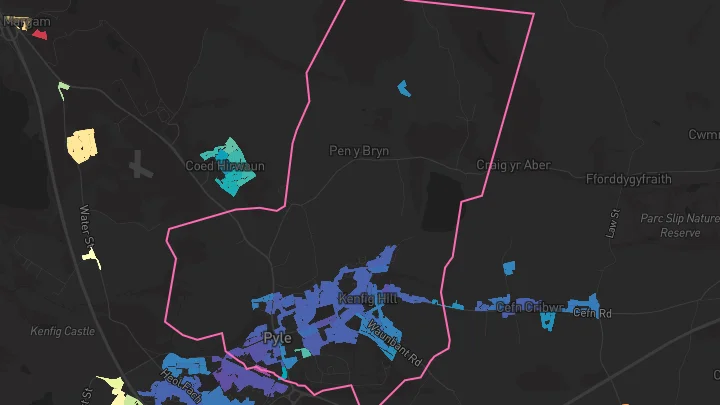 House price heatmap showing property values across Kenfig Hill