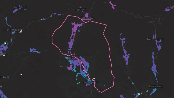 House price heatmap showing property values across Maesteg