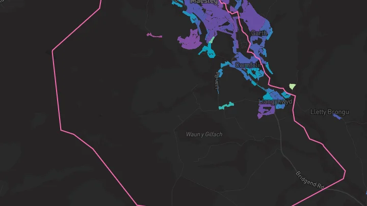 House price heatmap showing property values across Maesteg