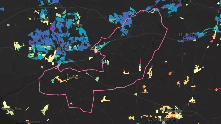 House price heatmap showing property values across Pencoed