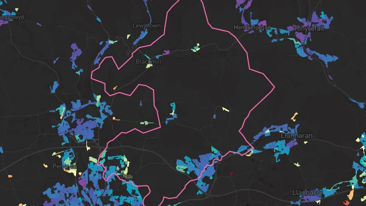 House price heatmap showing property values across Pencoed