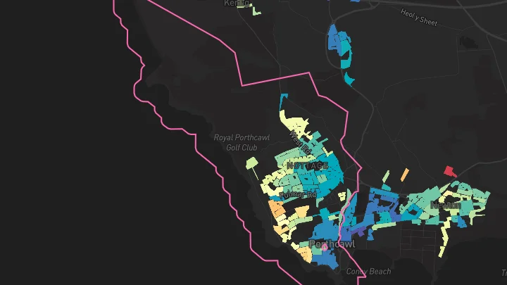 House price heatmap showing property values across Porthcawl
