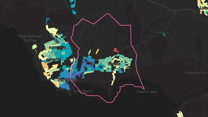 House price heatmap showing property values across Porthcawl