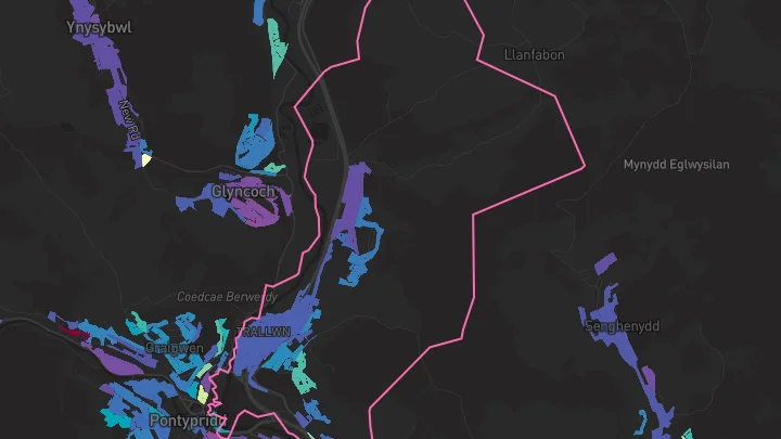 House price heatmap showing property values across Pontypridd