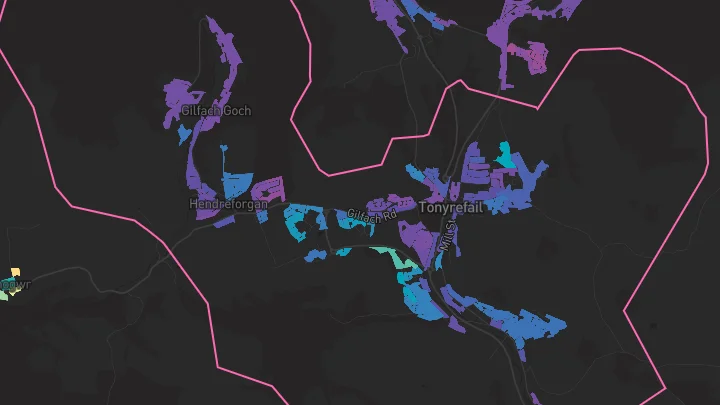 House price heatmap showing property values across Tonyrefail