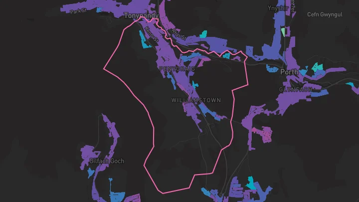 House price heatmap showing property values across Tonypandy