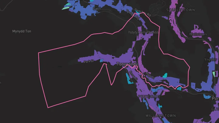 House price heatmap showing property values across Tonypandy