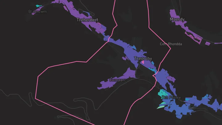 House price heatmap showing property values across Treorchy