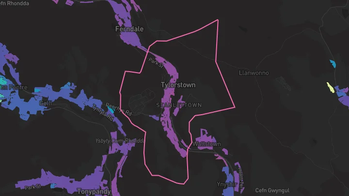 House price heatmap showing property values across Tylorstown
