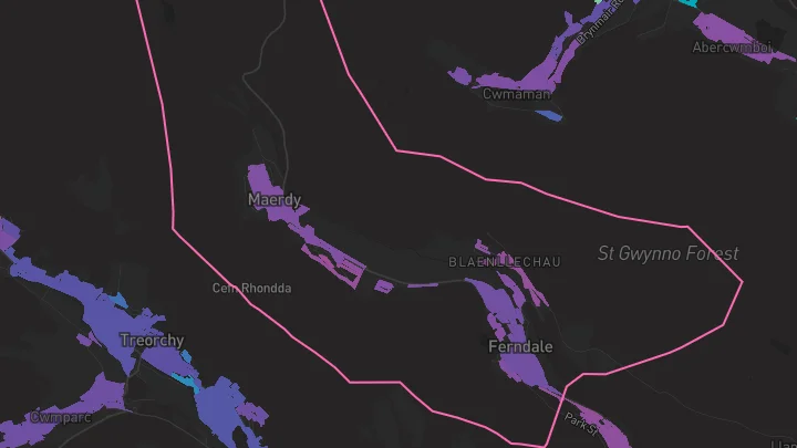 House price heatmap showing property values across Maerdy