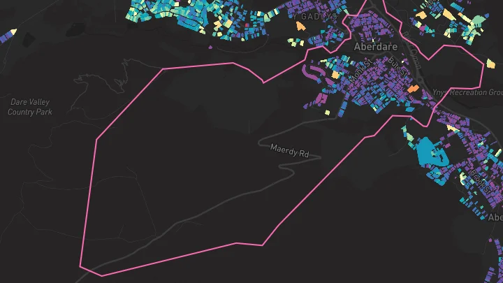 House price heatmap showing property values across Aberdare