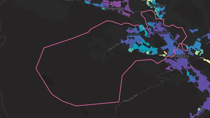 House price heatmap showing property values across Aberdare