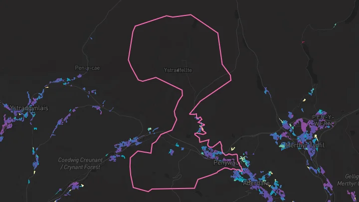 House price heatmap showing property values across Hirwaun