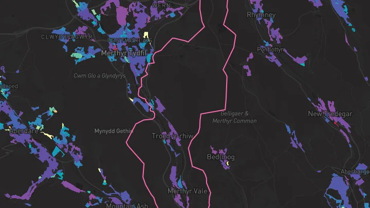 House price heatmap showing property values across Troedyrhiw
