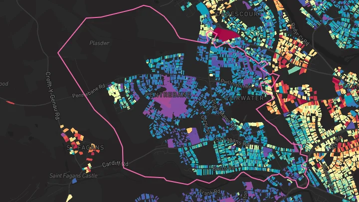 House price heatmap showing property values across Cardiff