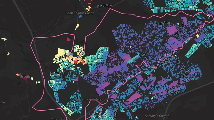 House price heatmap showing property values across Cardiff