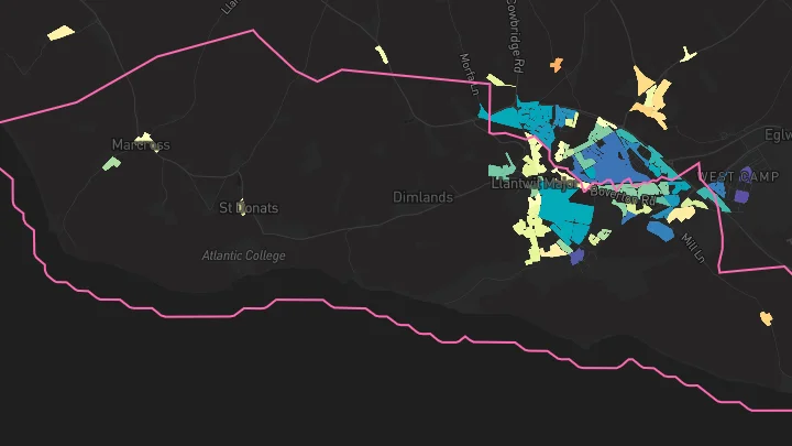 House price heatmap showing property values across Llantwit Major