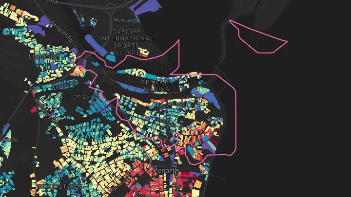 House price heatmap showing property values across Penarth