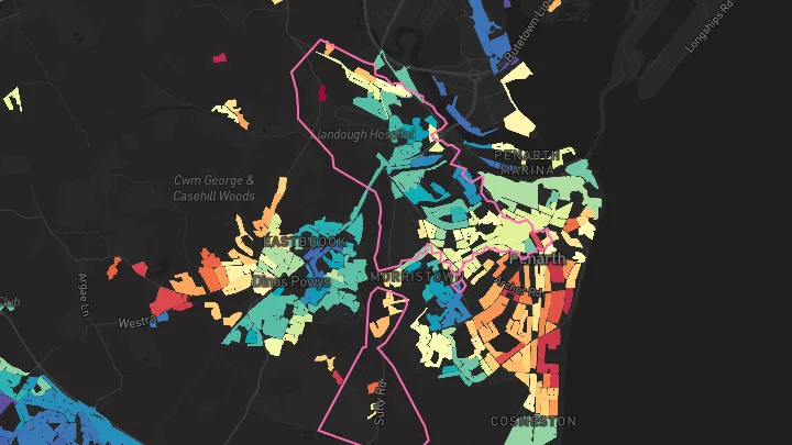 House price heatmap showing property values across Penarth