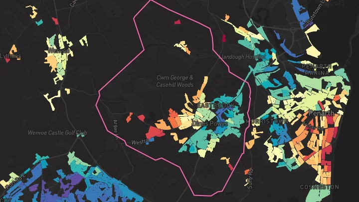 House price heatmap showing property values across Dinas Powys