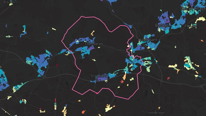 House price heatmap showing property values across Llanharan