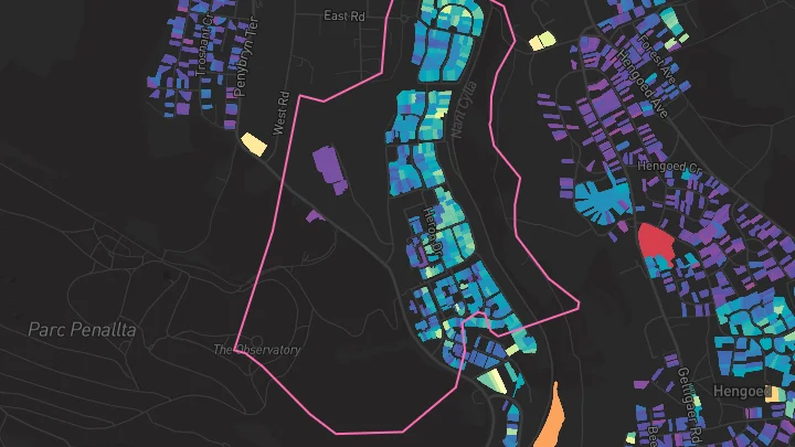 House price heatmap showing property values across Penallta