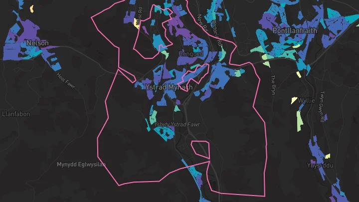 House price heatmap showing property values across Ystrad Mynach