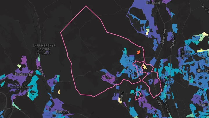 House price heatmap showing property values across Penpedairheol