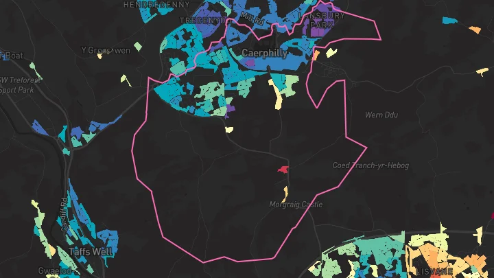 House price heatmap showing property values across Caerphilly