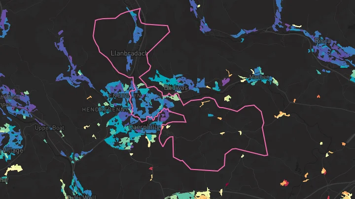 House price heatmap showing property values across Llanbradach