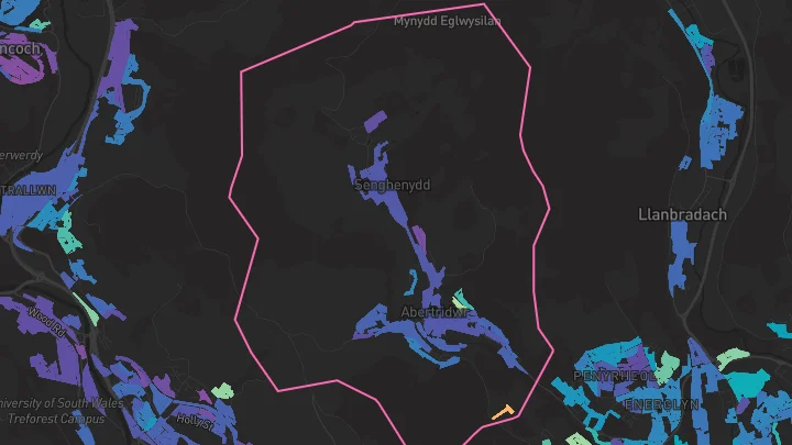 House price heatmap showing property values across Abertridwr