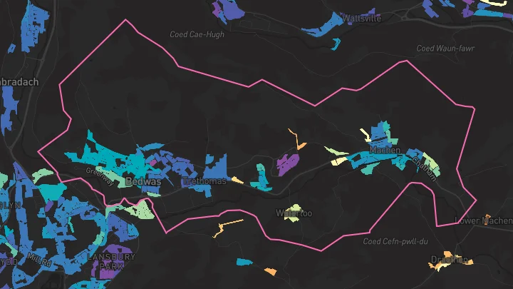 House price heatmap showing property values across Bedwas